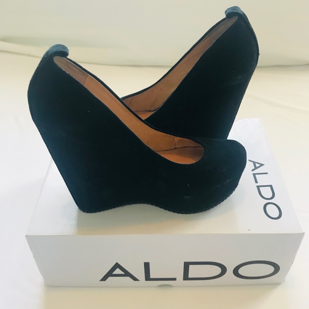 Black suede wedges